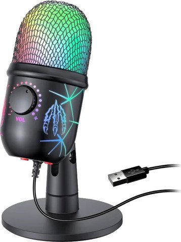 מיקרופון גיימינג USB RGB מקצועי כולל הפחתת רעשים, לסטרימינג ומחשב